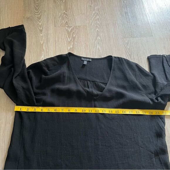 Eileen Fisher 100% Silk Textured Black V Neck Long Sleeve Oversized Tunic Top L - Picture 9 of 15